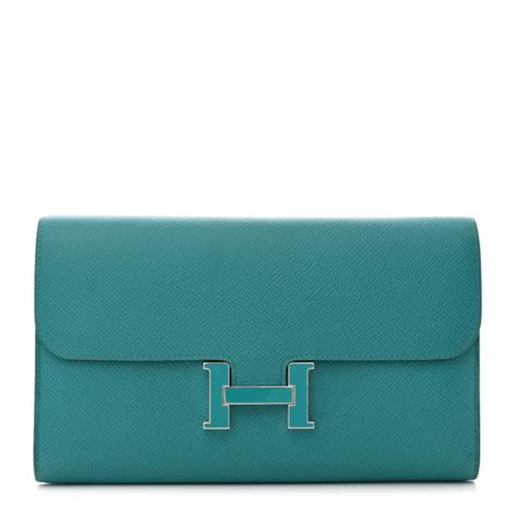 HERMES Epsom Enamel Constance Long Wallet Bleu Paon